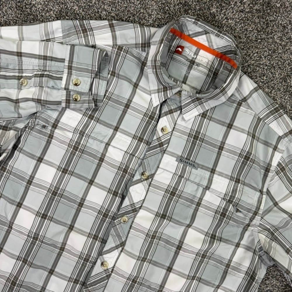 Simms Guide Series Fishing Shirt Mens Large Gray Plaid Long Sleeve Ventilated L